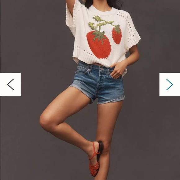 Anthropologie White Sweater with Red Strawberry Design - Picture 1 of 4